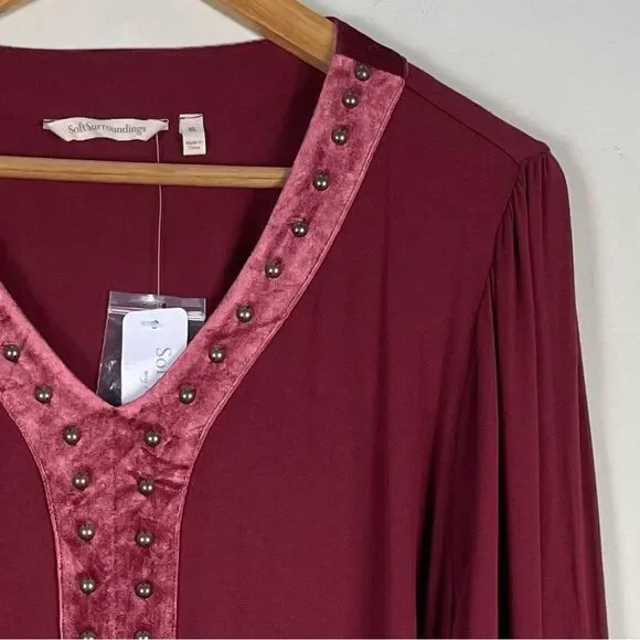 Soft Surroundings Adornment Velvet Trim Tunic Top‎ XL NEW Studded Jersey Knit - Picture 7 of 12